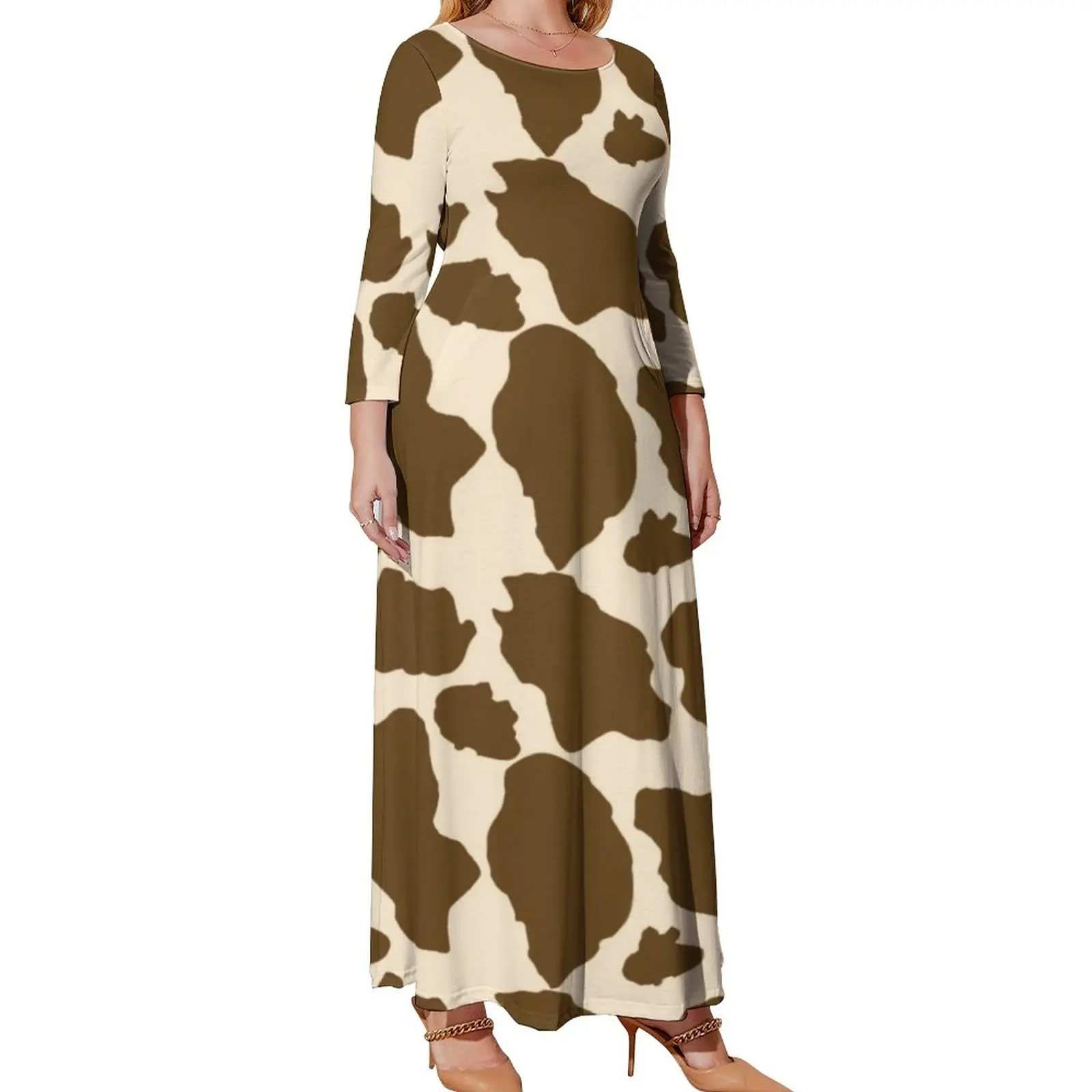 

Farm Animals Dress Ladies Brown Spots Cow Print Sexy Maxi Dress Korean Fashion Bohemia Long Dresses Vestido Plus Size 3XL 4XL