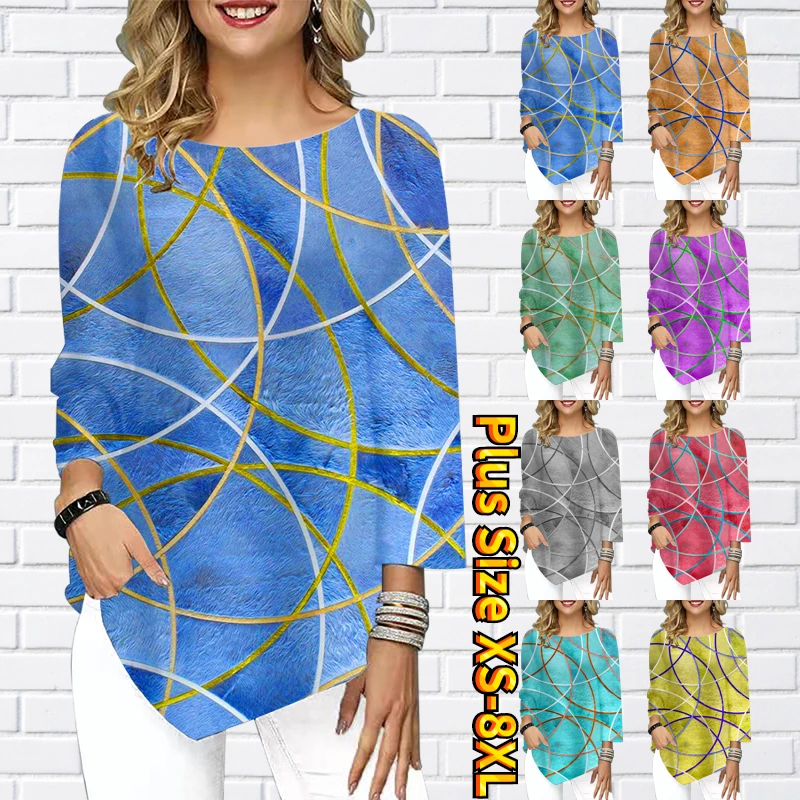 

Женская Повседневная футболка, элегантная повседневная футболка с круглым вырезом и длинным рукавом, новый дизайн, винтажный топ с принтом,...