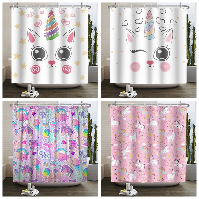 

Shower Curtain 3D Print Rainbow Unicorn Ice Cream Bathroom Curtain Waterproof Polyester Baby Room Bathroom Curtain With Hooks