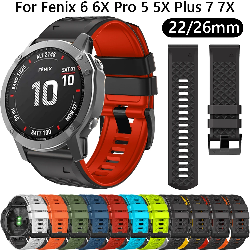 

22 26mm Silicone Strap Band For Garmin Fenix 6 6X Pro 5 5X 7 7X 3 3HR Watchband Replacement Forerunner 955 945 Smart Watch Bands