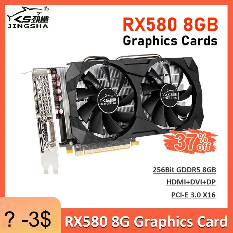 

JINGSHA New AMD Radeon RX 580 8G Computer Graphics Card RX580 8GB 256bit GDDR5 for Mining and Gaming GPU Display Video Cards