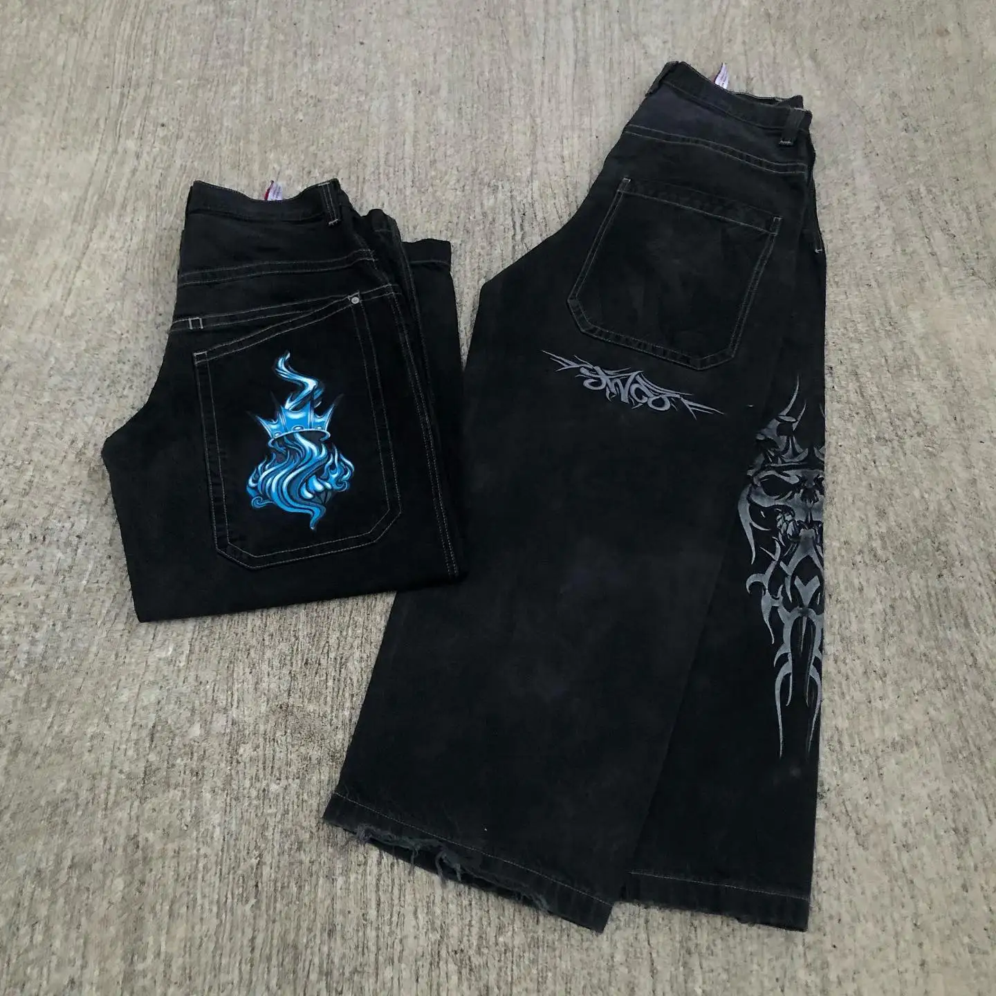 Baggy Jeans Women Harajuku Hip Hop Skull Graphic Oversized Y2k Jeans Black Denim Pants Men New  Gothic Wide Trousers Streetwear