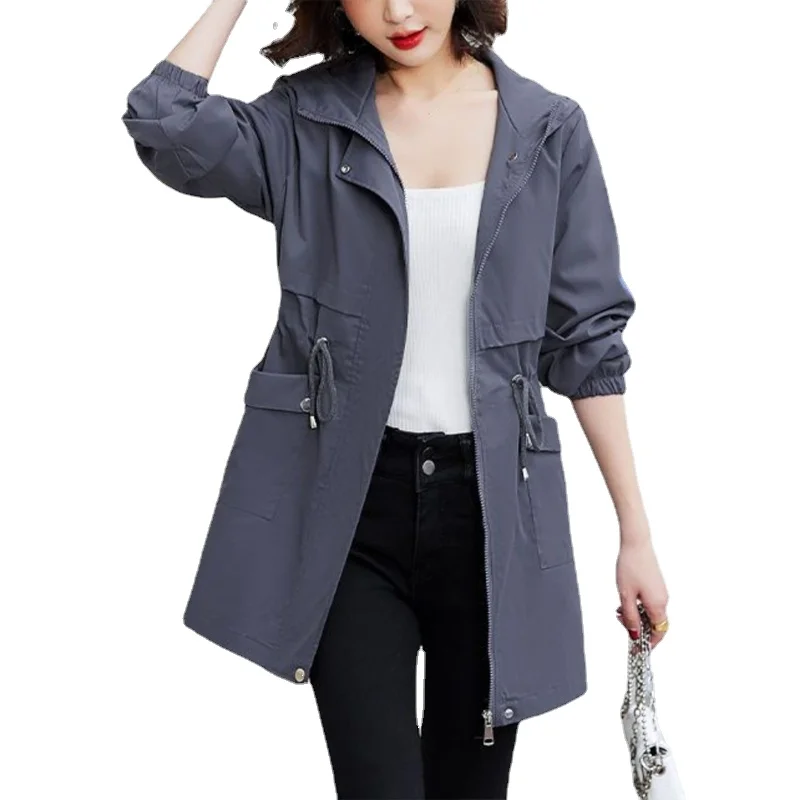 

Winter New 2023 Korean Trench Coat for Women Slim-Fitted Trench Jacket Hooded Long Jacket Waist Belt Outerwear with Pockets