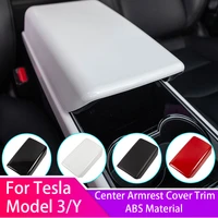 for tesla model 3 y inner carbon fiber abs center storage armrest cover trim 1pc