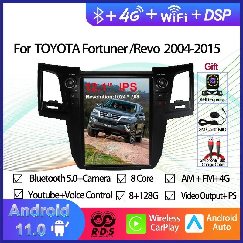 Автомобильный GPS-навигатор Tesla Style Android 11 для TOYOTA Fortuner/HILUX Revo 2005-2014 авторадио стерео