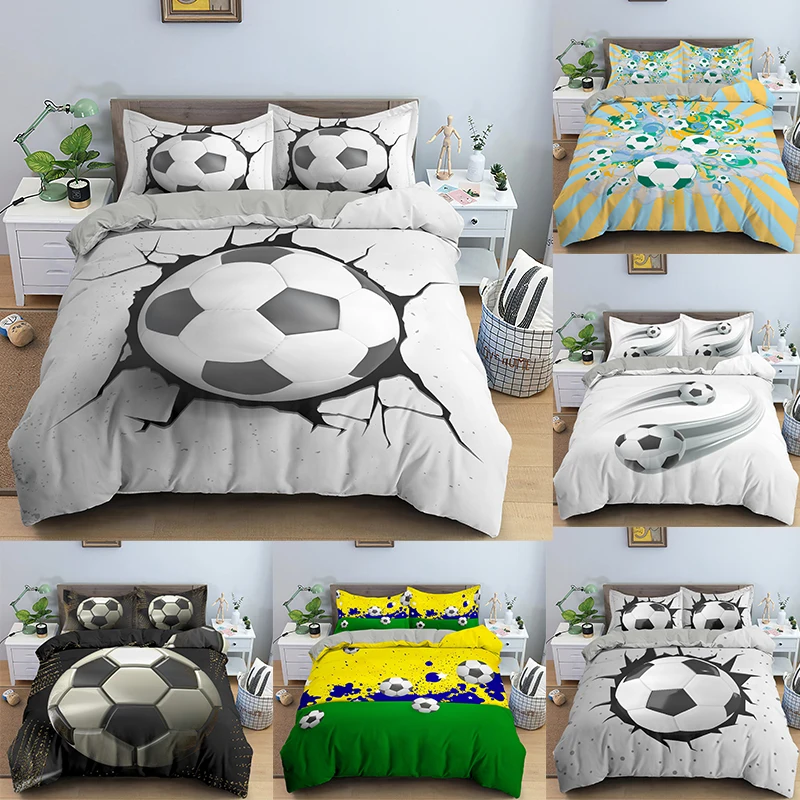 

3D Football Duvet Cover Double 210x210 Bedding Set 2/3pcs Quilt Cover With Zipper Closure King Size Comforter Cover for Boys