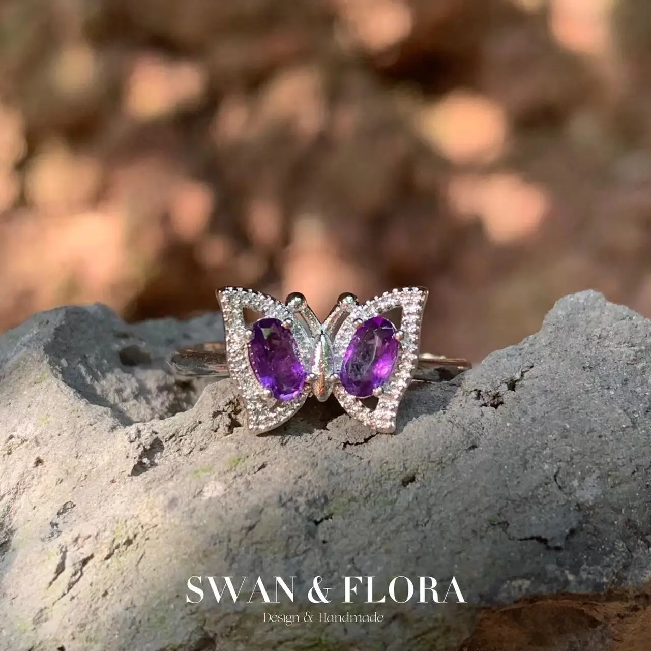 

MM Butterfly Natural Amethyst Ring Adjustable Female Ring Jewelry for Women Gift Wholesale High Quality Vintage Fine