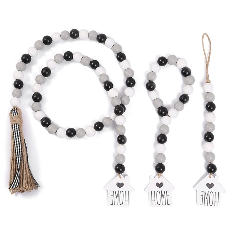 

3 Pack Wood Bead Garland With Tassel Rustic Farmhouse Tiered Tray Decorations Country Wall Hanging Decoration