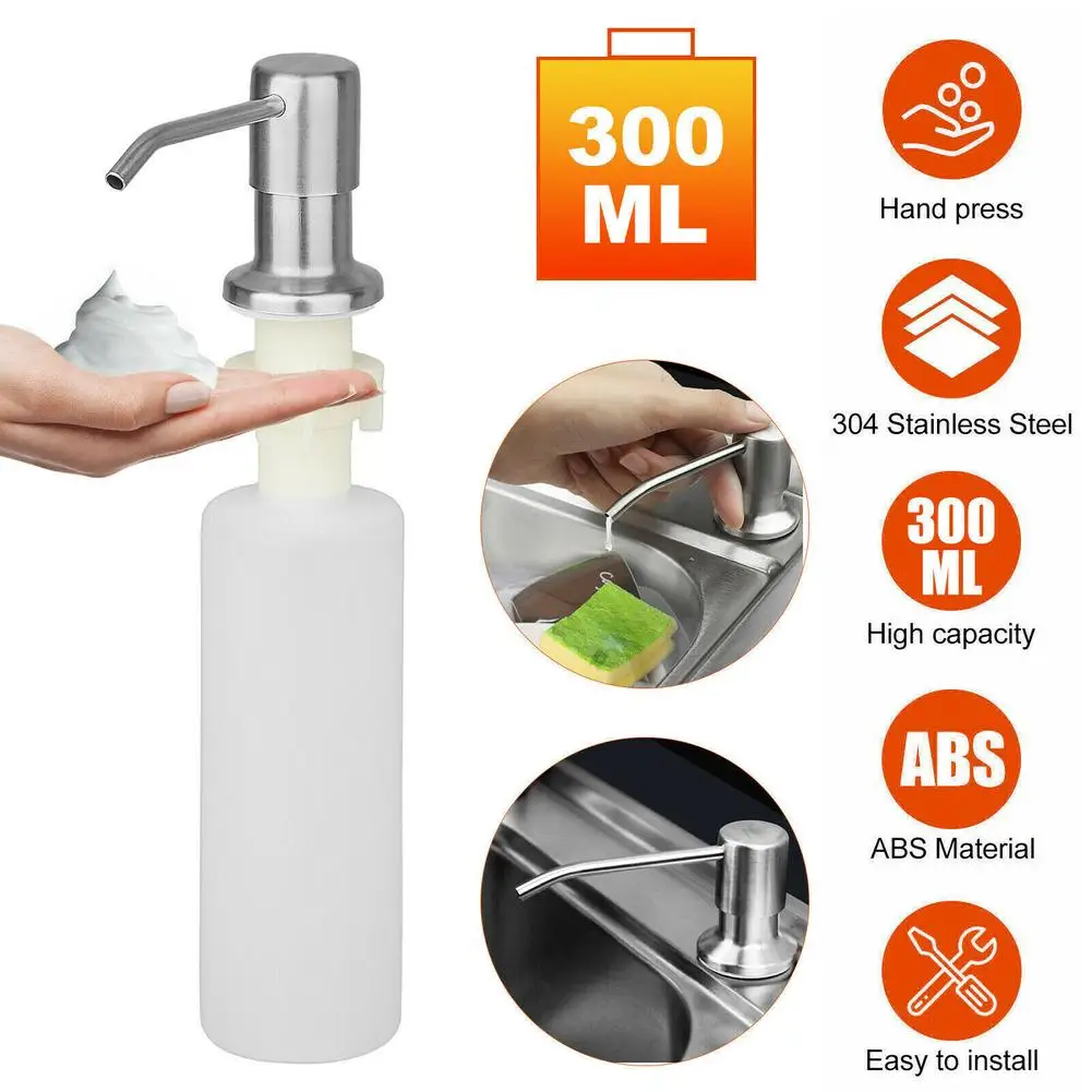 

High Quality 300ml Soap Dispenser 360 Degree Rotary Pump Stainless Steel Sink Hand Soap Bottle Kitchen Tools