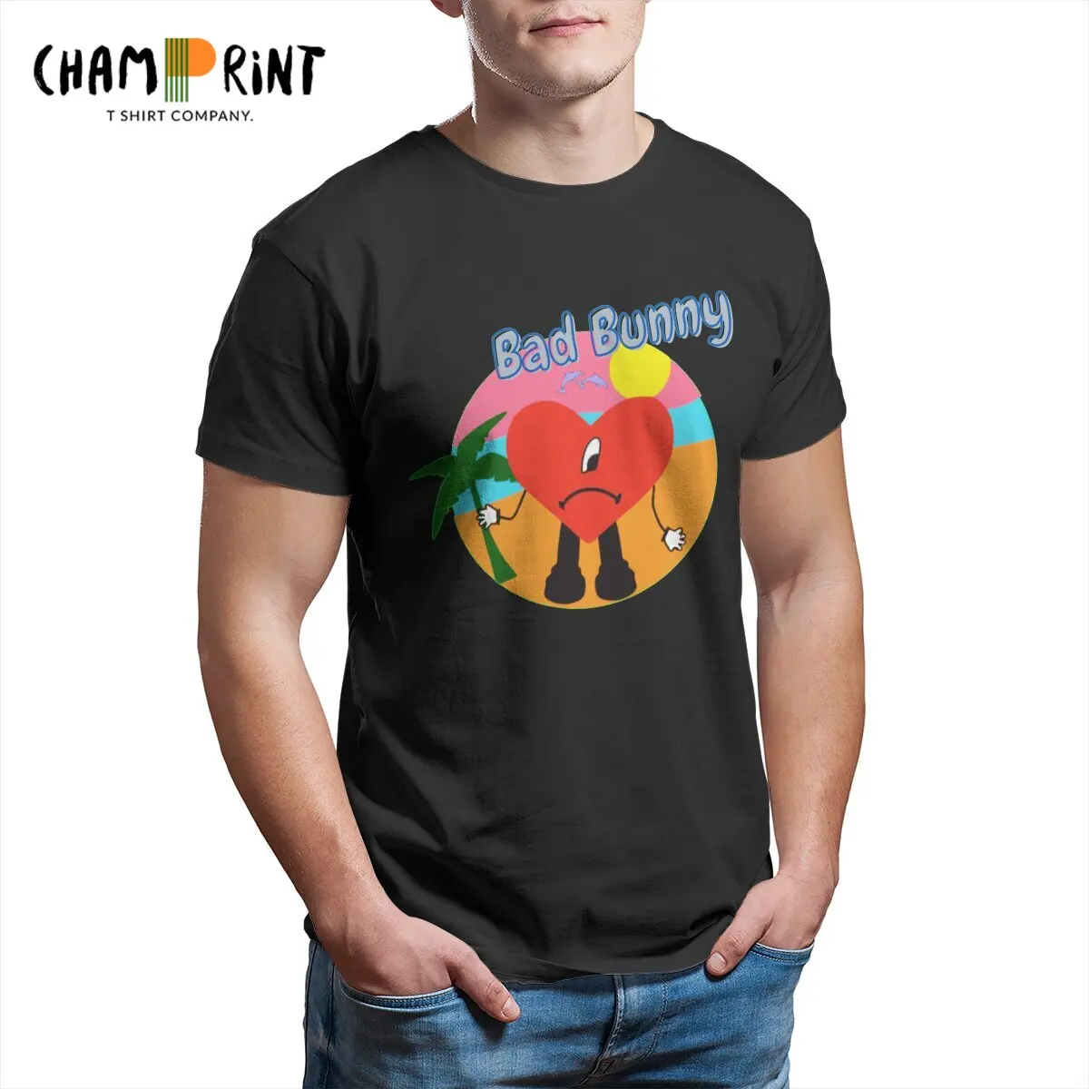 

Летние мужские футболки с изображением сердца из мультфильма «плохой кролик», повседневные футболки из 100% хлопка, футболки