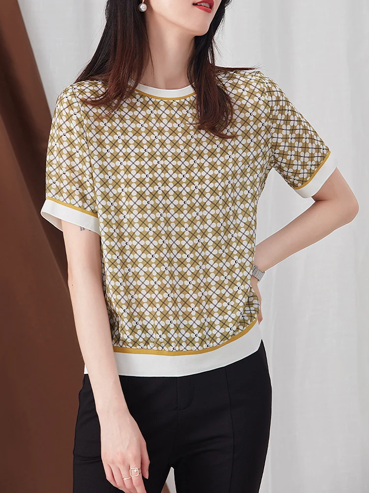 

Модная футболка BOBOKATEER с геометрическим принтом, женская шифоновая футболка с круглым вырезом, женская летняя одежда 2022, свободные топы с ко...