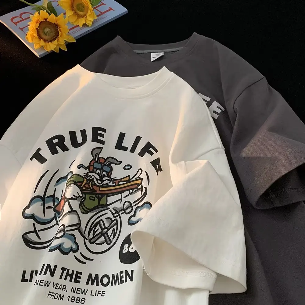 

Loose T-shirt Short Sleeve Tee Breathable Oversized Vintage Pure Cotton Tshirts For Men T Shirts Casual Y2k Tops Streetwear New