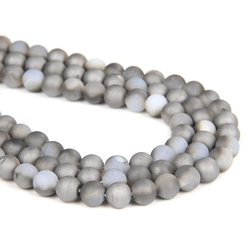 

6/8/10mm Natural Stone Beads Matte Gray Silver Color Agates Round Spacer Loose Beads For Jewelry Making DIY Bracelets Accessory