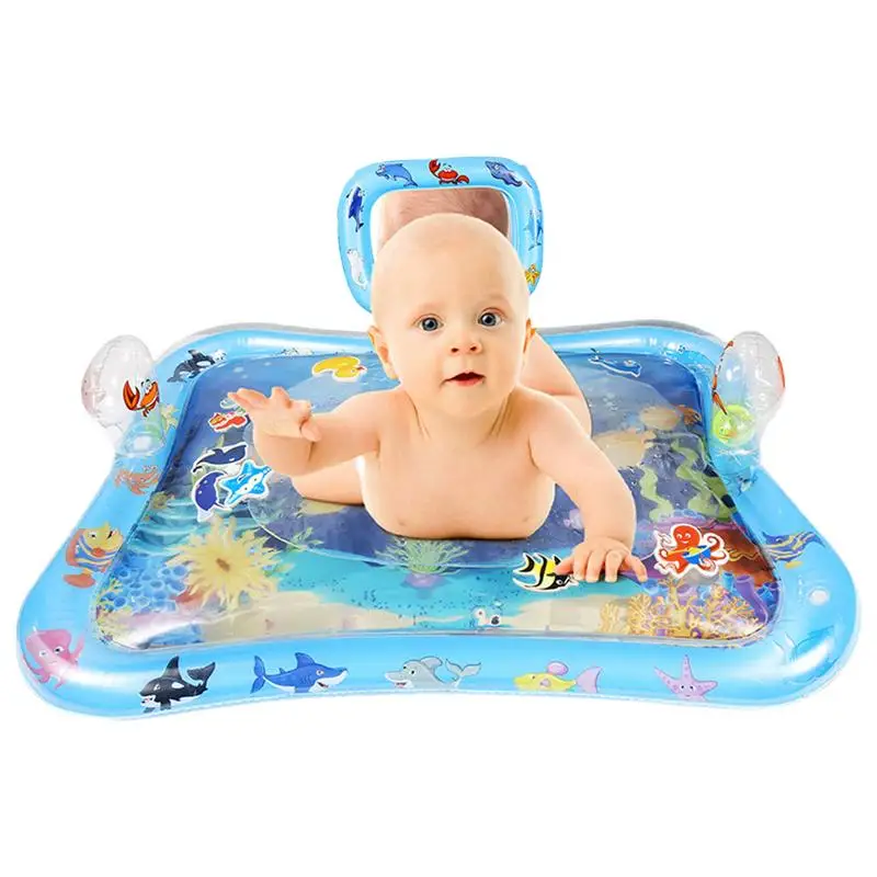 

Tummy Time Mat New Baby Water Mat With Mirror Rattle Buzzer Inflatable Baby Water Mat For Baby Boy Girl PVC Infants Toddlers Fun