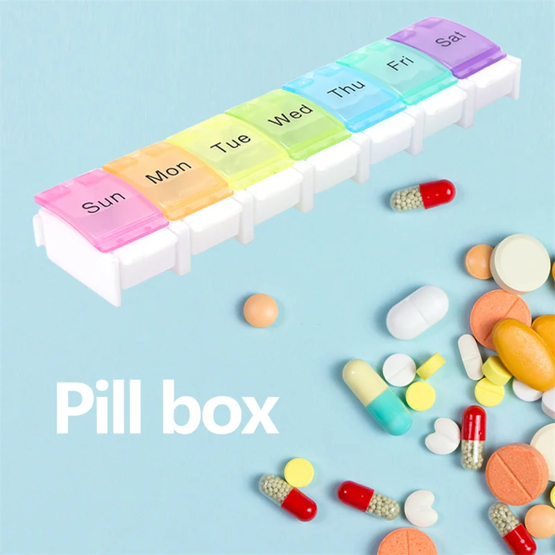 

7 Days A Week Rainbow Mini Pill Box Portable Independent Grid Press-open Method Pill Box