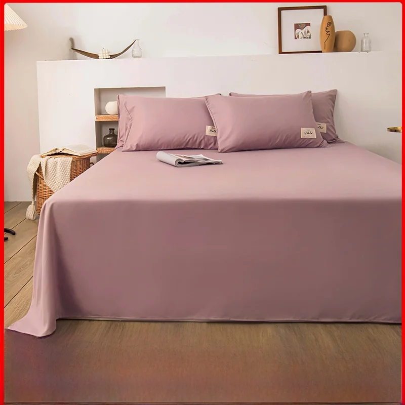 Простыня из стираного хлопка цельное однотонное постельное белье одноместное