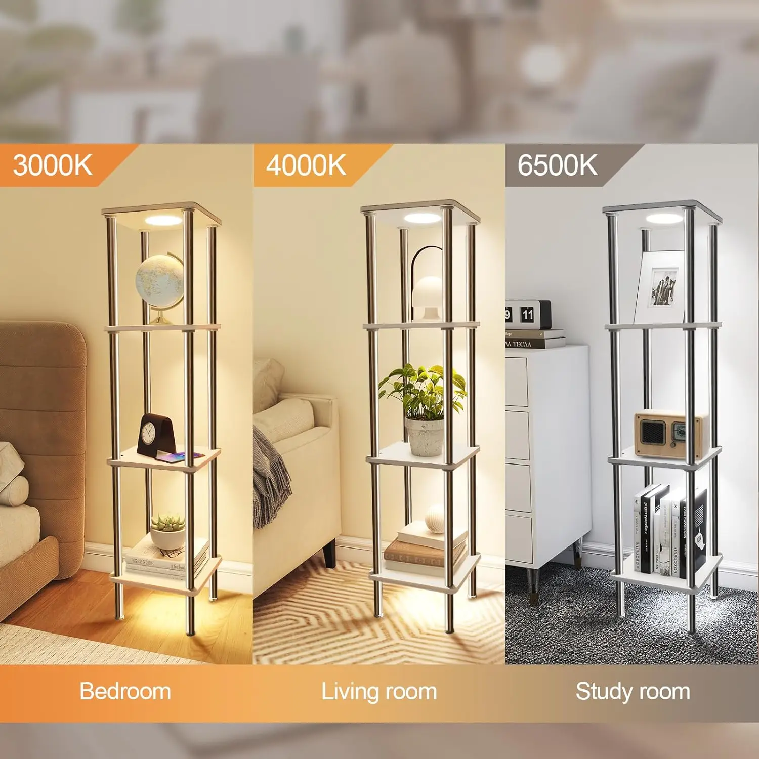 Торшер с полками синхронизацией музыки Регулируемая книжная полка изменением