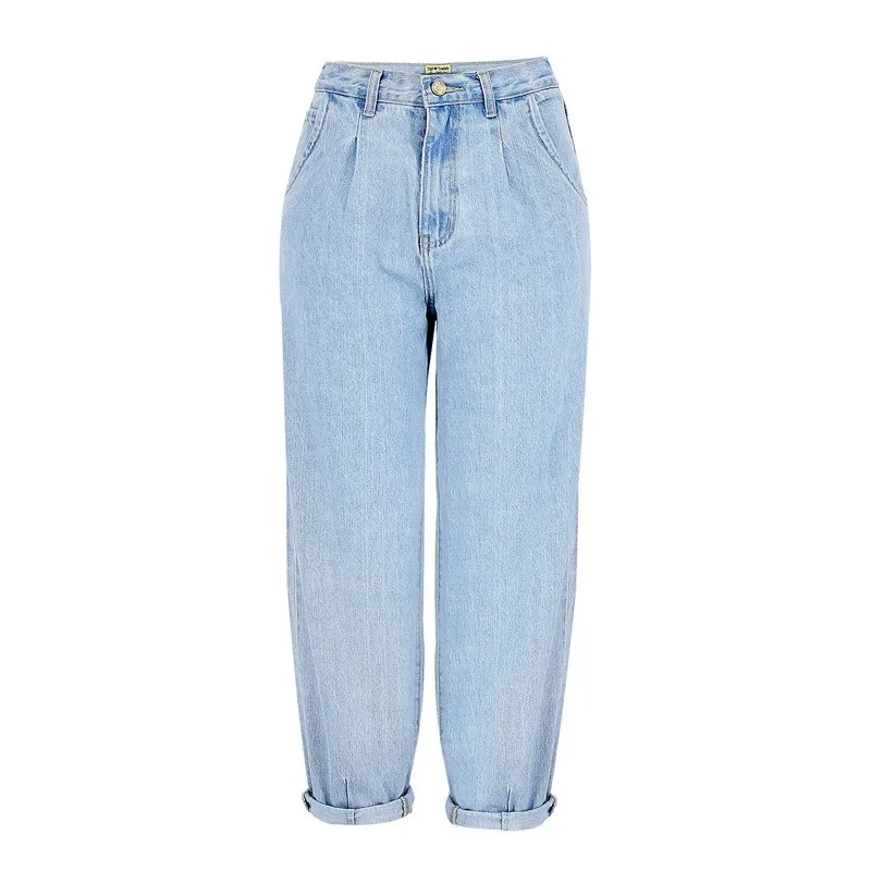 Spring and Autumn Women 2021 Fashion Cotton Jeans Blue Retro Harlan Washed New High Waist Office Ladies Casual Jeans Women