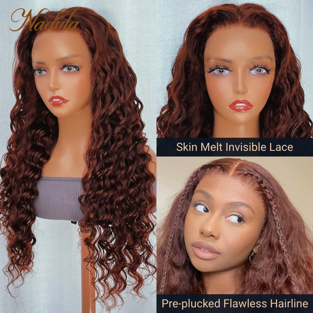 Nadula Hair Reddish Brown Deep Wave Lace Front Wig 13x4 Lace Front Human Hair Wigs 33B Brazilian Hair 100% Human Hair Wigs