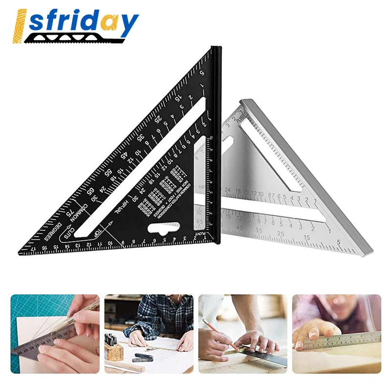 

7Inch 12Inch Metric Angle Ruler Aluminum Alloy Triangular Measuring Ruler Woodworking Speed Square Triangle Angle Protractor