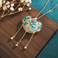 classical china necklaces for women cheongsam hanfu hetian jade enamel tassel retro national style safe lock jewelry necklace