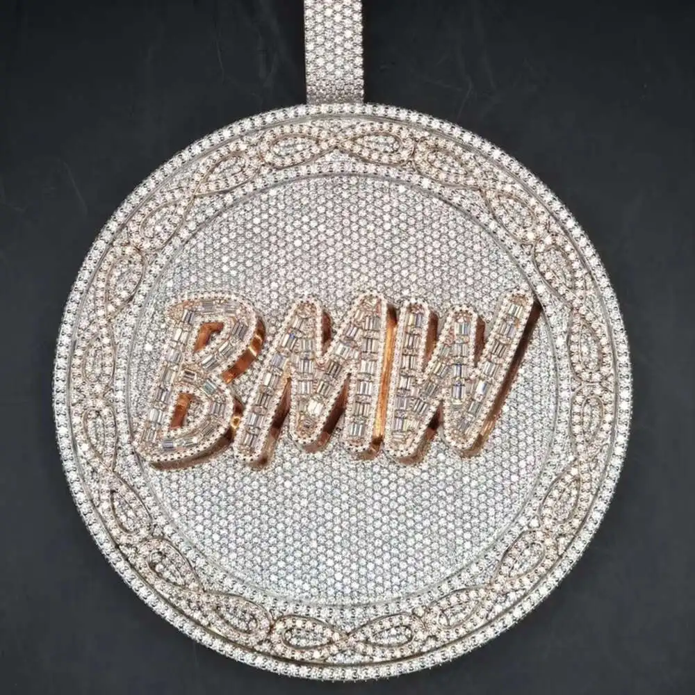 Кулон Круглый в стиле хип-хоп с муассанитом 3 5 дюйма
