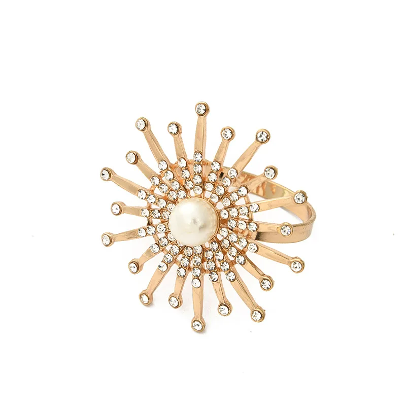 

4PCS/metal pearl flower napkin ring is used for family gathering, western food wedding, hotel table decoration napkin ring