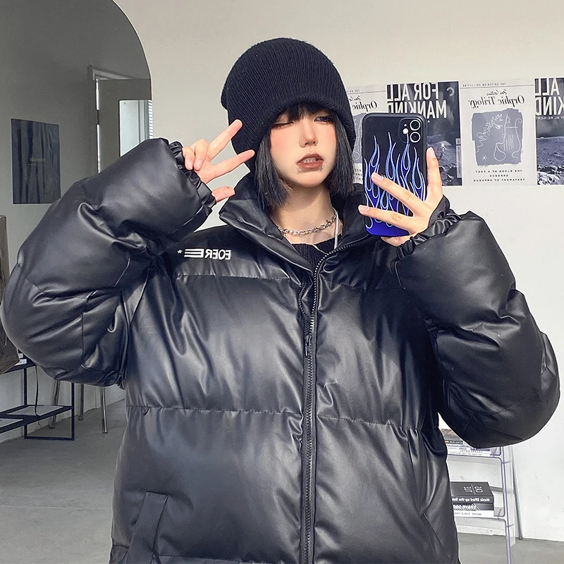 Cotton-padded jacket, women's 2021 new ins winter, letter printing, loose stand-up collar and thick padded jacket
