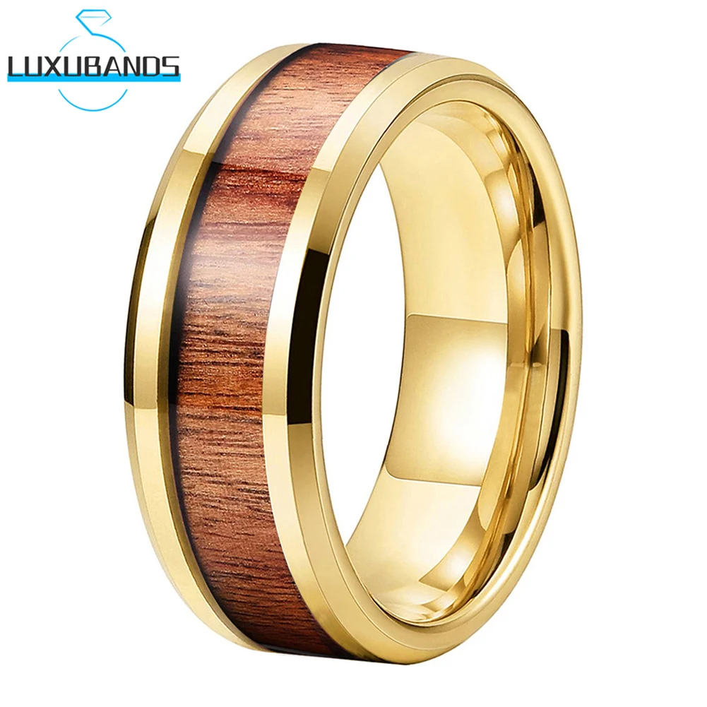 

Tungsten Carbide Ring For Men Women Beveled Edges Band Muliti-Wood Inlay 6mm 8mm Polished Finish High Quality Comfort Fit