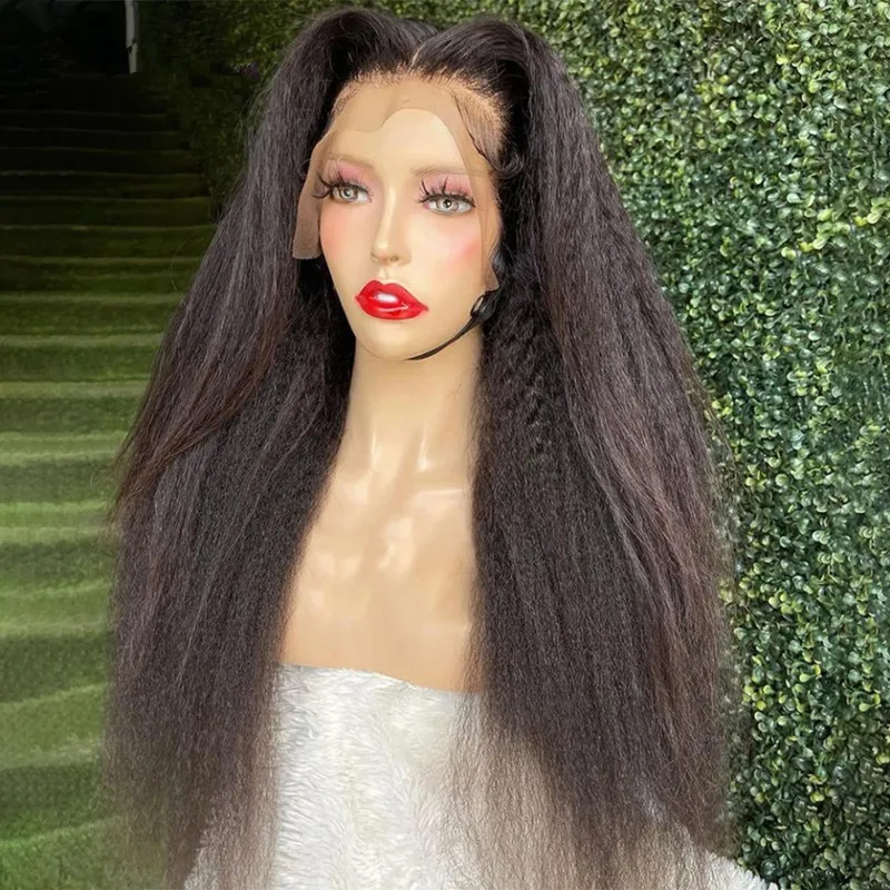 26 дюймов Длинный мягкий 180 плотный натуральный черный Yaki курчавый прямой