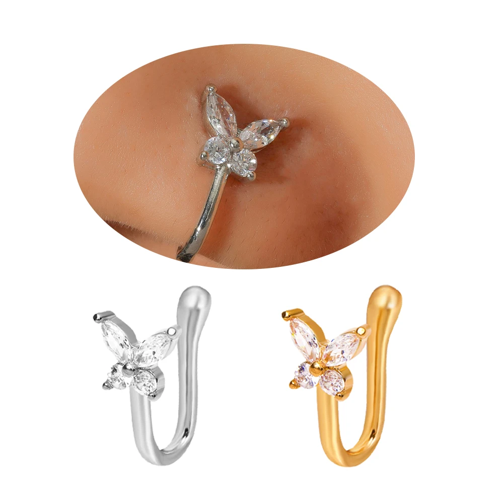 

1 Pcs Butterfly Non Pierced Without Hole Nose Ring Clip On Nose Hoop Ring Fake Piercings Ear Cuff Tragus Earrings Cartilage New