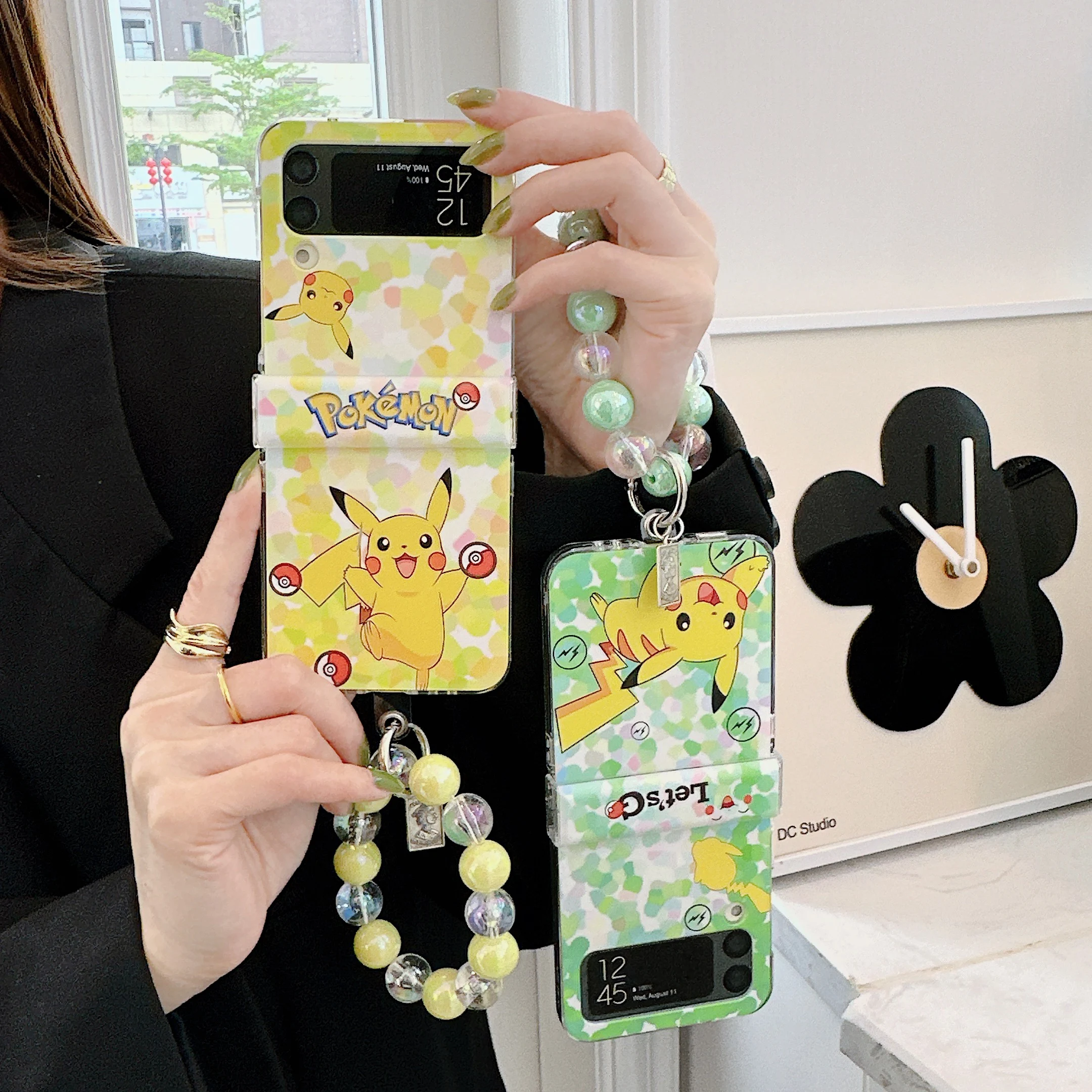 

pikachus cute cartoon with bracelet Phone Case for Samsung Galaxy Z Flip 3 Hard PC Back for Z Flip 4 Case Protective Shell