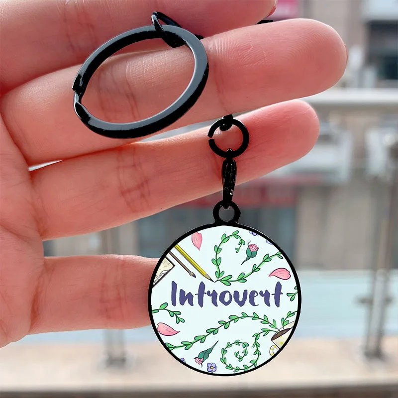 

Fashion I am an Introvert Key Tag Motorcycles Cars Backpack Chaveiro Keychain For Friends Key Ring Gifts Accessories