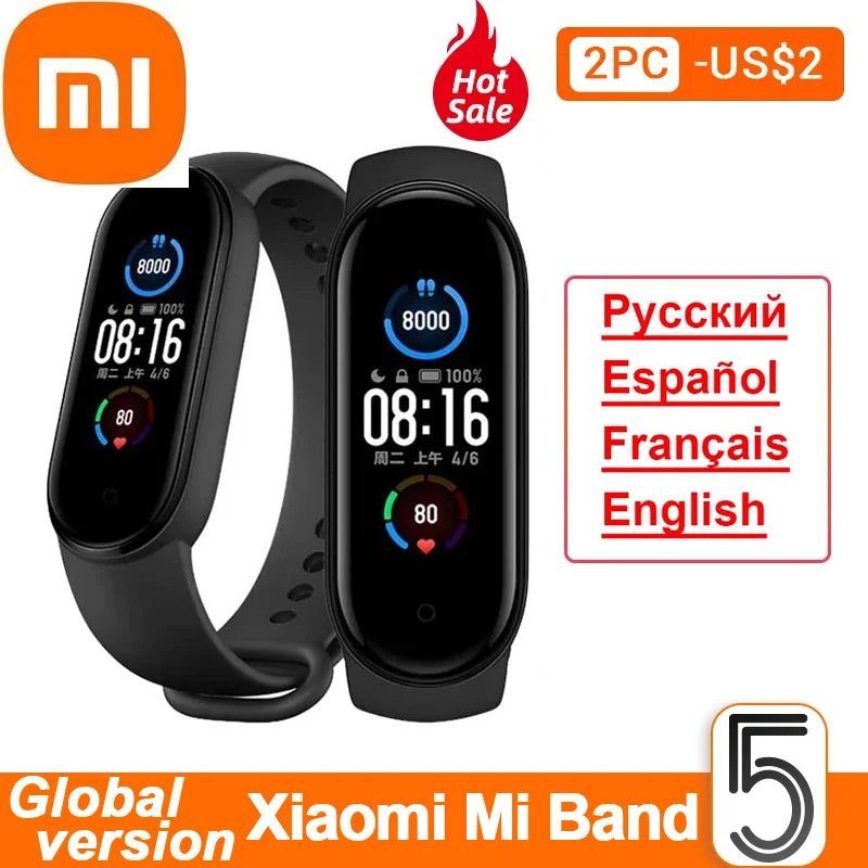 

Смарт-часы Xiaomi Mi Band 5, 6 цветов, AMOLED экран