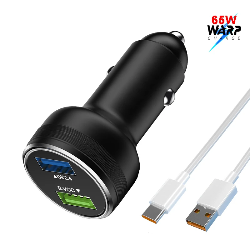 

65W OnePlus 9 Pro Warp Car Charger 6.5A Quick Charging Cable for OnePlus 9R 8T 8 Pro 7T Pro 7 6T 30W Warp /20W Dash Fast Charger