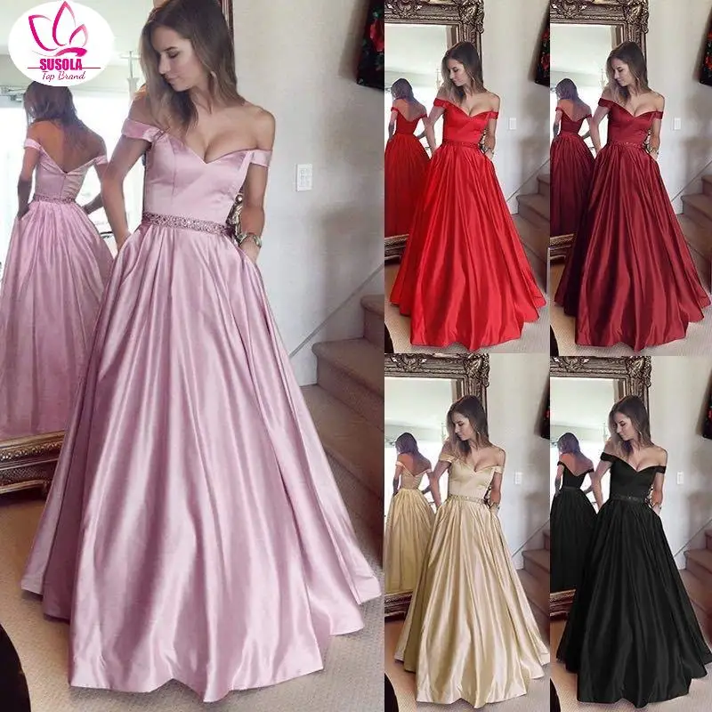 

Hot Sale Fashion Sexy Women Dresses Summer Solid Maxi Dress Deep-V Off The Shoulder Party Bridesmaids Dresses 5XL