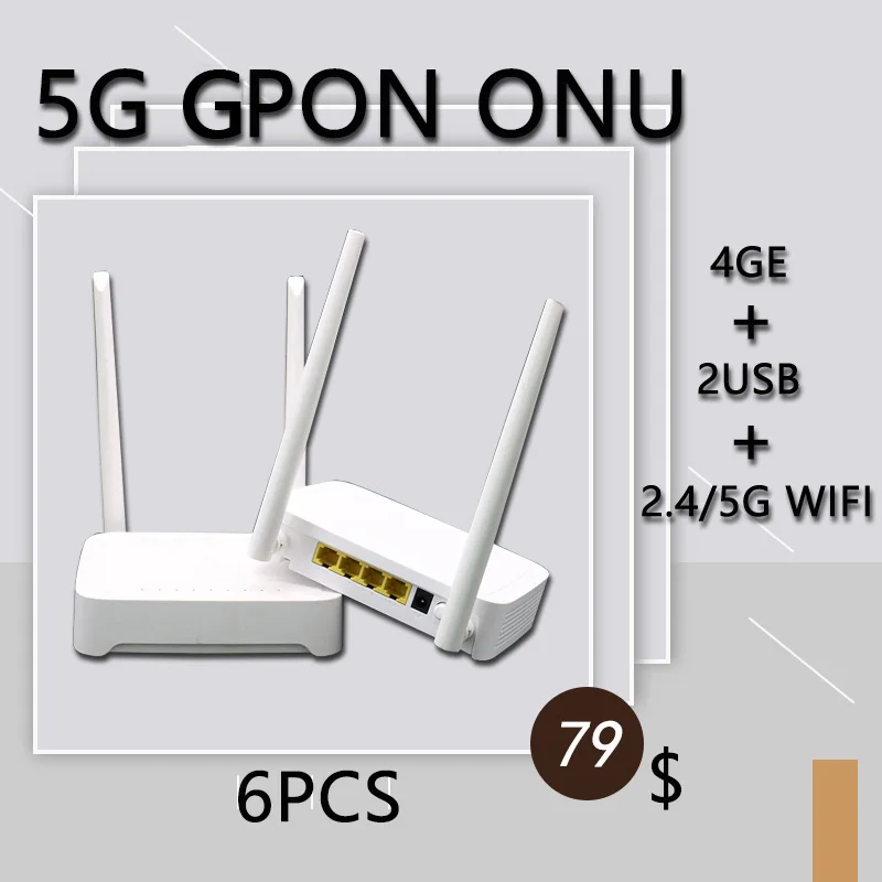 6PCS H3-2S 5G GPON ONU ONT 4GE +2USB +2.4/5G WIFI AC Router Dual Band FTTH Modem Fiber Optic GPON OLT Second Hand Without Power