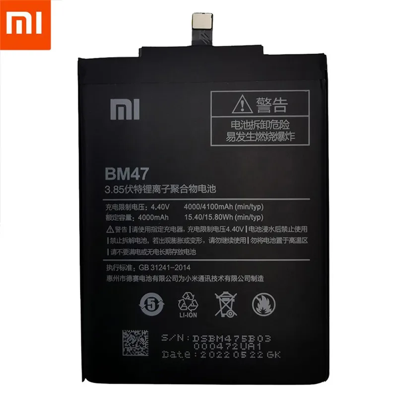 2022 новый 100% Оригинальный BM47 полная емкость 4000 мАч аккумулятор для Xiaomi Redmi 3 3S 3X Xiao mi