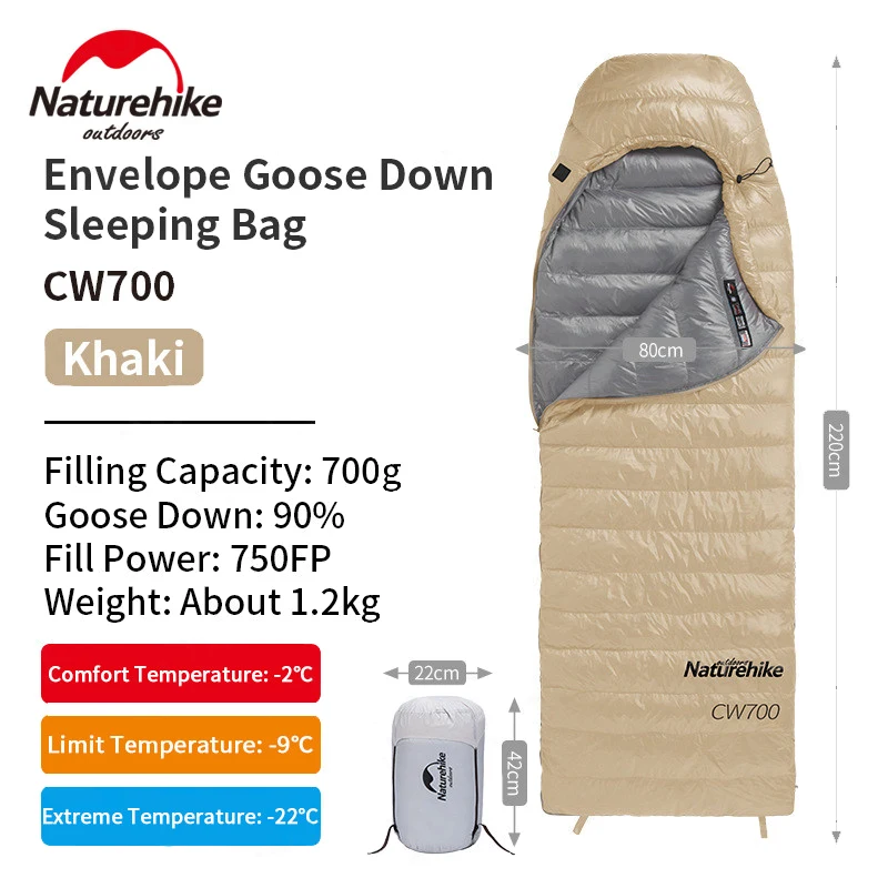 

Naturehike Ultralight 90% White Goose Down Sleeping Bag 20D Nylon Camping Outdoor Hiking Winter Thickened Waterproof 550FP/750FP