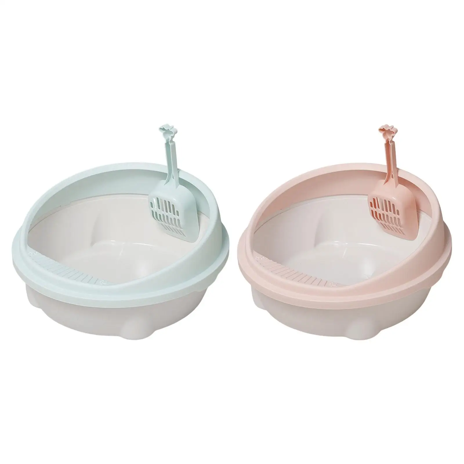 For Indoor Cats Potty Toilet Nonstick Heightening With Shovel Round Kitty Litter Pan For Bunny Kitten Easy Clean