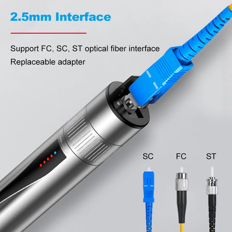 OPTFCUS Visual Fault Locator Rechargeable 30mW Fiber Optic Tester Pen FC SC ST Lithium Battery Fiber Optic Cable Laser Test Pen
