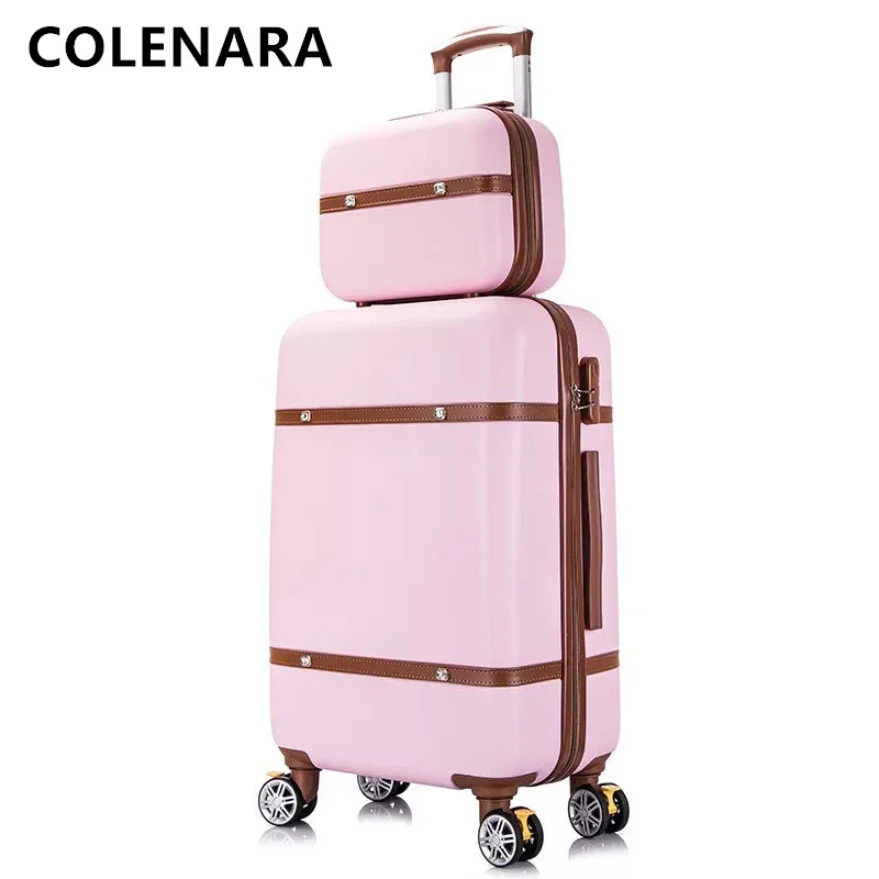 COLENARA 20/22/24/26 Inch Suitcase New Universal Trolley Bag Set Ladies Portable Makeup Bag Students with Wheels Rolling Luggage
