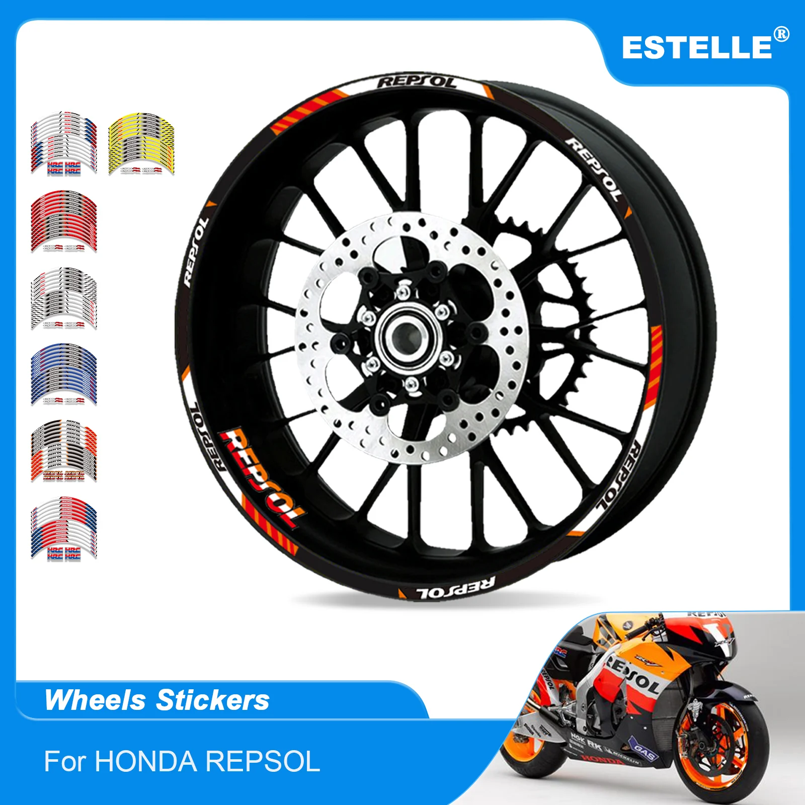 

For HONDA REPSOL HRC CBR RR All Years Motorcycle sticker Front Rear wheels decals Reflective waterproof stickers rim stripes