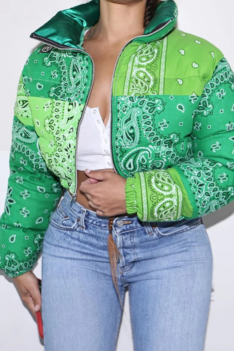 Winter Clothes Women Women's Winter 2022 New Thickened Stand Collar Cashew Flower Print Casual Wear with Bread Cotton Jacket