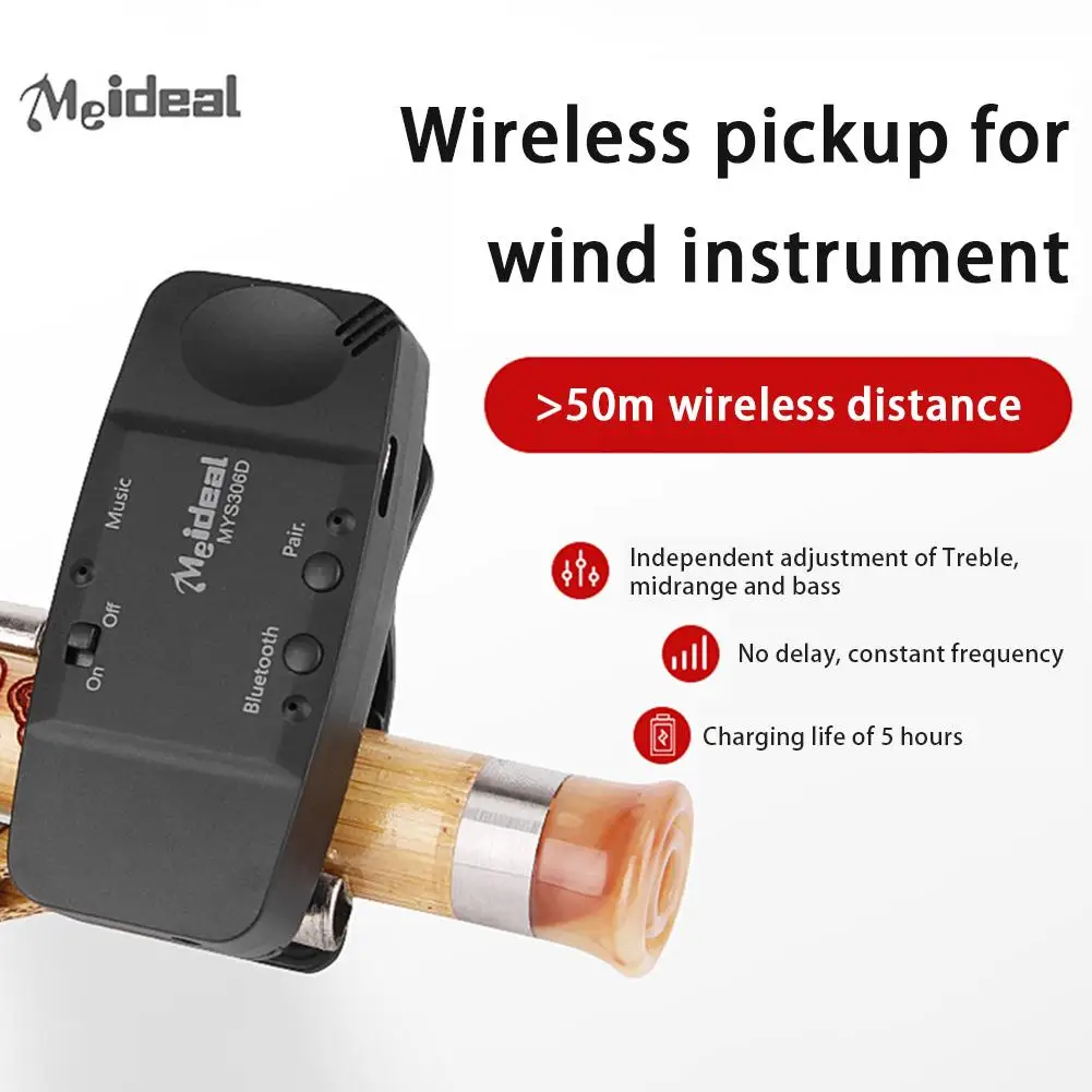 Acoustic Guitar Wireless Bluetooth Pickup For Flute Xiao Cucurbit Flute Wind Instruments Music Amplifier Microphone