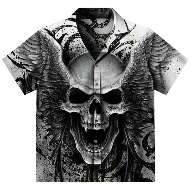 Крутая Готическая Мужская рубашка с 3D-принтом черепа на пуговицах отложным