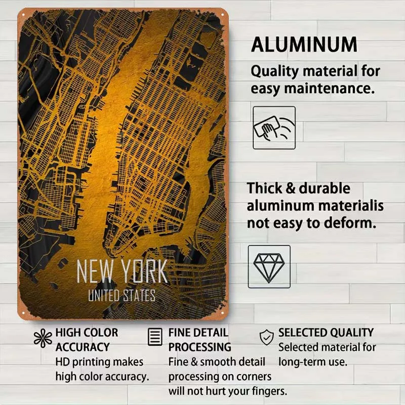 Мраморный черный Золотой металлический постер Нью-Йорк украшение для дома