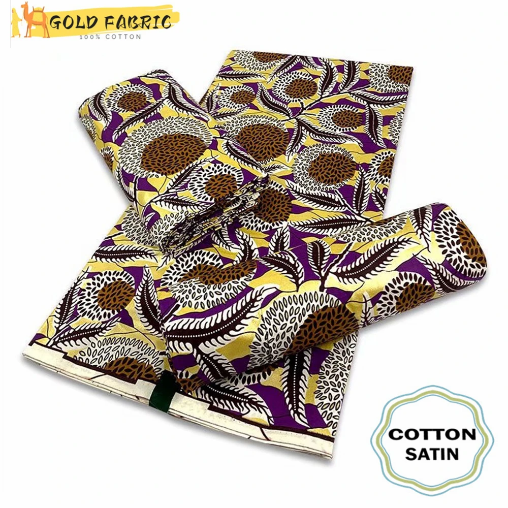 

African Nigeria Fabric Gold Powder Wax Veritable 100% Cotton Real Wax Flower Print Fabric Soft Pagne Sewing Material VL-31