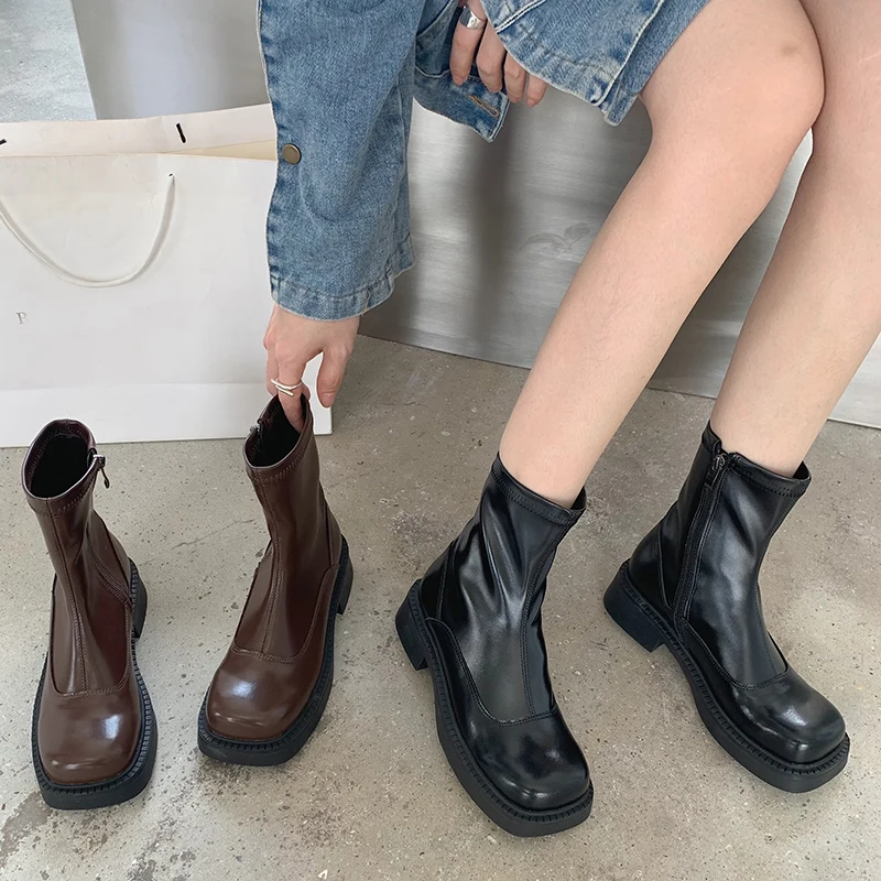

Modern Ladies Short Boots Square Toe Female Casual Shoes Outdoor Zippers Fashion Ankle Boots For Women 2022