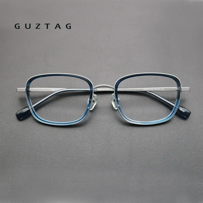 

GUZTAG Pure Titanium Glasses for Men Women Classic Square Frame Ultralight Simple Handmade Pattern Myopia Optical Eyewear 6028